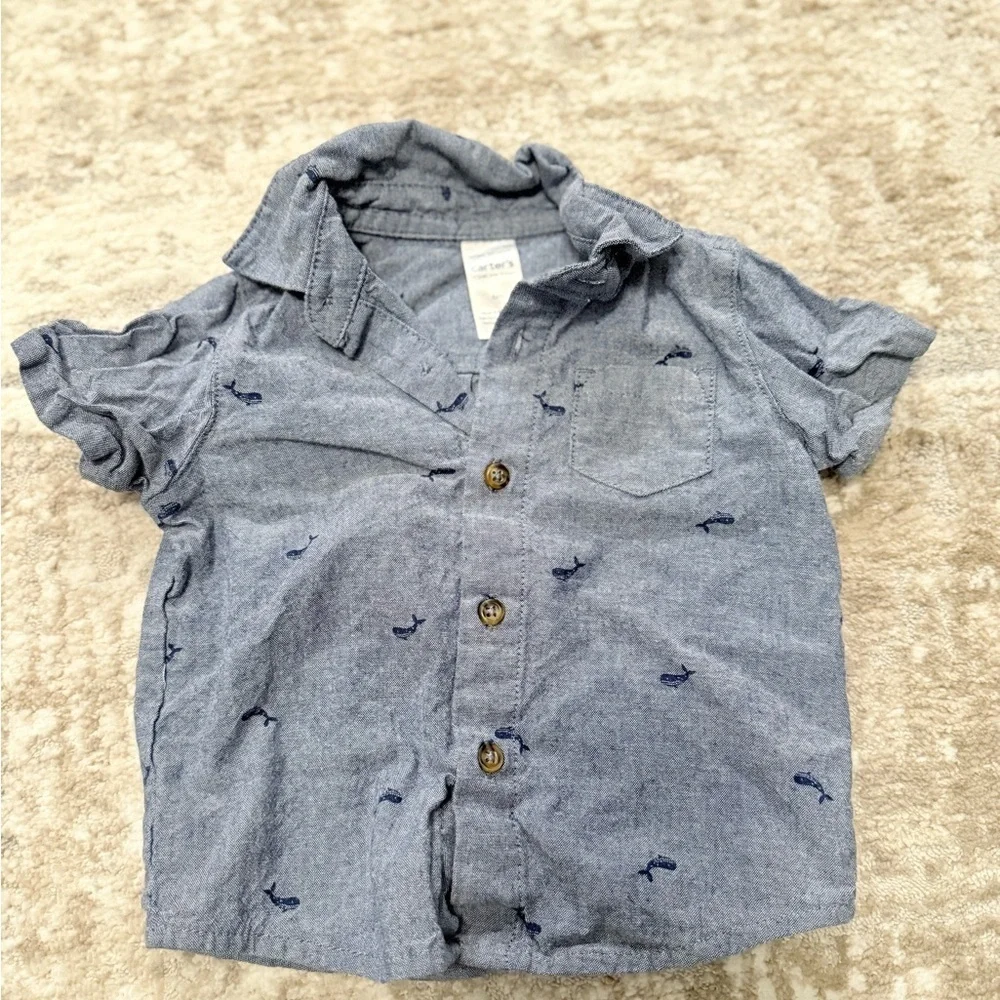 Carter's Blue Button Down Shirt with Whale Print size 6M